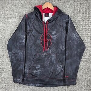 Kryptek Mens XS Spartan Logo Hoodie Typhon Camo Black Red Fleece Pullover